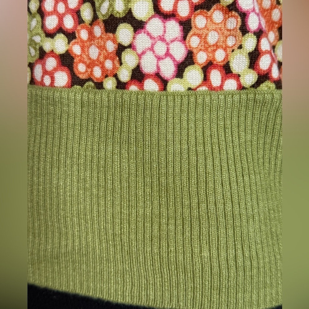 SIGRID OLSEN XS Silk Knit Moss Green Orange Pink Floral Sleeveless Sweater Vest - Picture 3 of 13